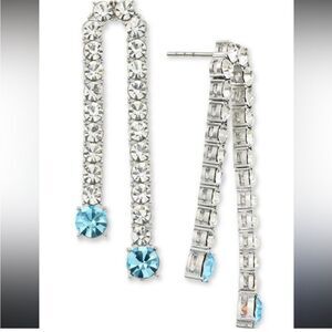 Silver and Blue Dangle Earrings with Sparkling Crystals